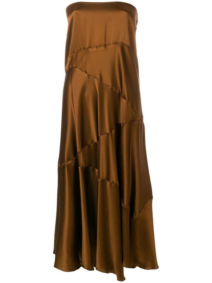 Romeo Gigli Pre-owned Strapless Flared Midi Dress - Brown