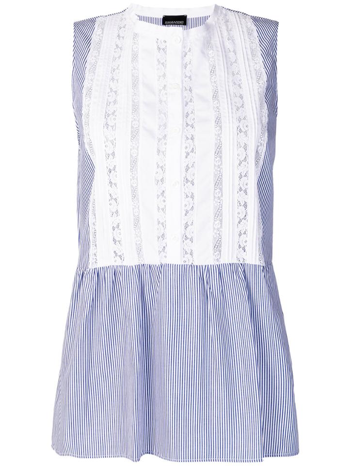 Ermanno Ermanno Striped Lace Detail Blouse - Blue