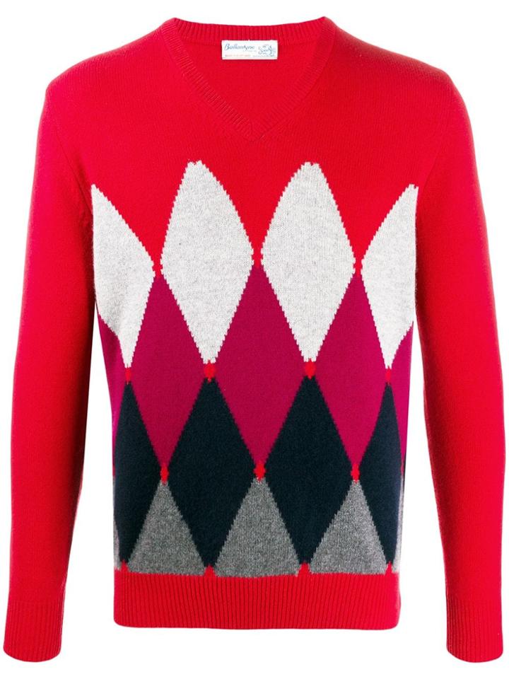 Ballantyne Argyle Knit Jumper - Red