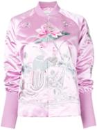 Ms Min Floral Embroidery Bomber Jacket, Women's, Size: 4, Pink/purple, Polyester