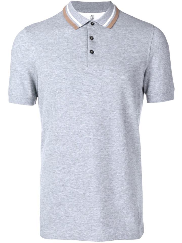 Brunello Cucinelli Striped Detail Polo Shirt - Grey