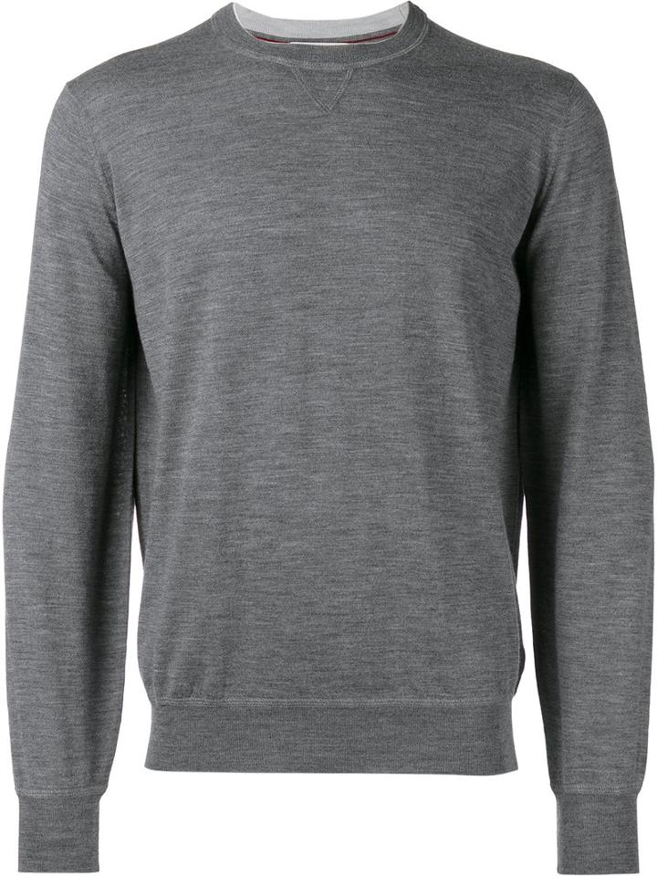 Brunello Cucinelli Plain Sweatshirt, Men's, Size: 46, Grey, Cashmere/virgin Wool