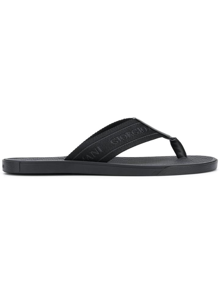 Giorgio Armani Embroidered Strap Flip Flops - Black