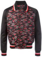 Lanvin Embroidered Crane Bomber Jacket, Men's, Size: 50, Black, Polyester/silk/cupro/viscose
