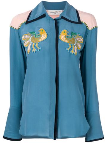 Antonia Zander Shirt With Bird Embroidered Patches - Blue