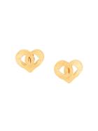 Chanel Vintage Heart Cc Cutout Earrings - Gold