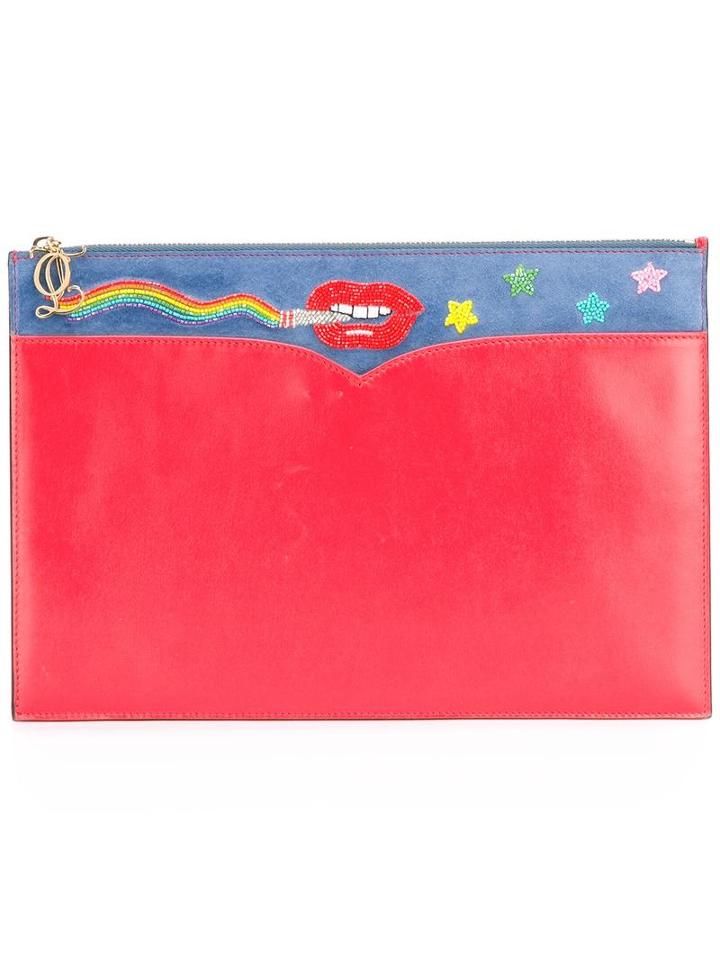 Olympia Le-tan Smoking Lips Beaded Clutch, Women's, Red, Calf Leather