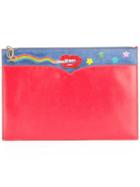 Olympia Le-tan Smoking Lips Beaded Clutch, Women's, Red, Calf Leather