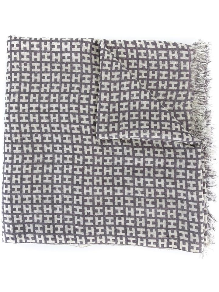 Hemisphere Printed Scarf, Women's, Grey, Cashmere/polyester