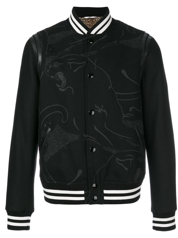 Valentino - Panther Print Bomber Jacket - Men - Cotton/lamb Skin/polyester/virgin Wool - 50, Black, Cotton/lamb Skin/polyester/virgin Wool