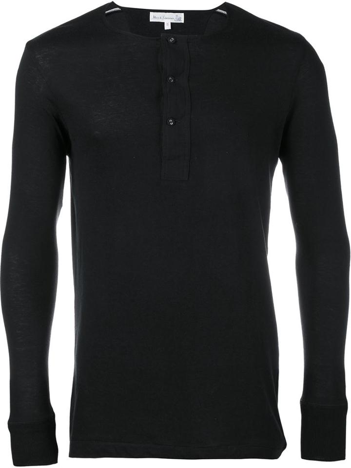 Merz B. Schwanen Long-sleeved Henley T-shirt, Men's, Size: L, Black, Cotton/rayon