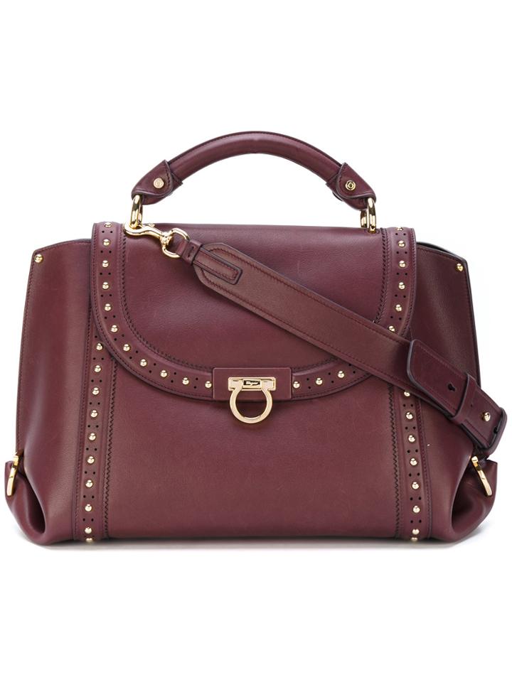 Salvatore Ferragamo Studded Sofia Tote - Pink & Purple