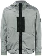 Stone Island Logo Patch Hooded Jacket, Men's, Size: Medium, Grey, Polyamide-8/polyurethane Resin/polyamide