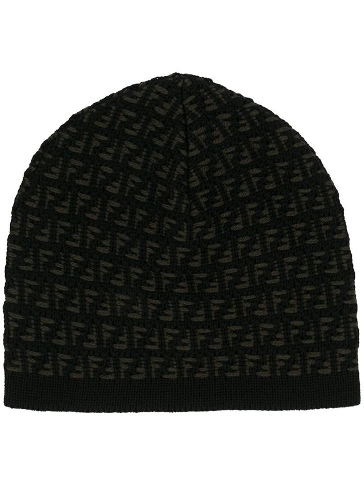 Fendi Ff Logo Beanie, Men's, Black, Wool