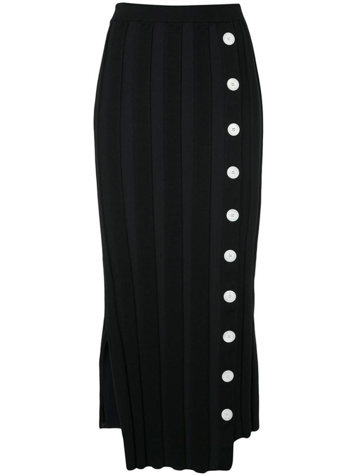 Le Ciel Bleu Contrast Button Ribbed Skirt - Black