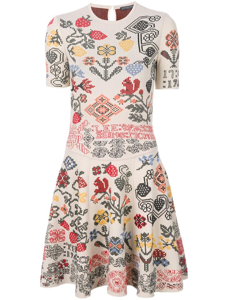 Alexander Mcqueen Geometric Floral Patterned Dress - Nude & Neutrals