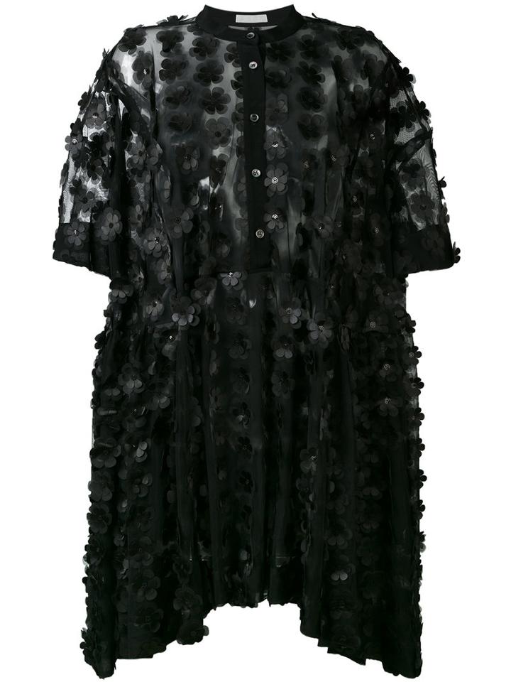 Peter Jensen - Floral Appliqué Dress - Women - Polyester/viscose - S, Black, Polyester/viscose