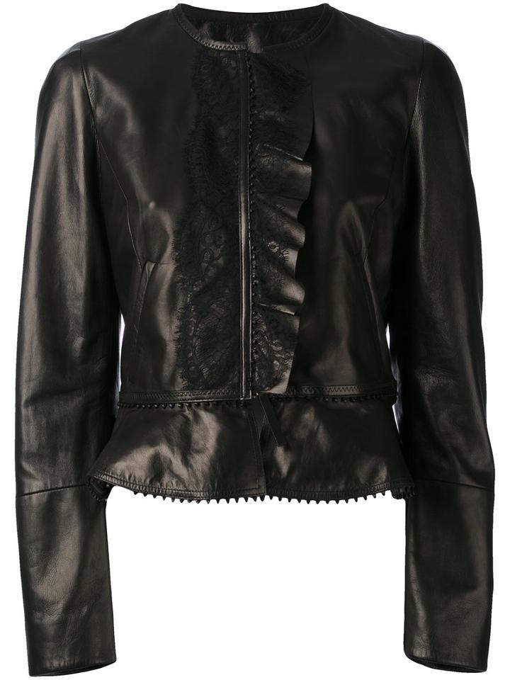 Roberto Cavalli - Ruffled Details Jacket - Women - Silk/leather/polyamide/viscose - 46, Black, Silk/leather/polyamide/viscose