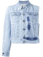 Mm6 Maison Margiela Asymmetric Frayed Button Up Denim Jacket, Women's, Size: 42, Blue, Cotton