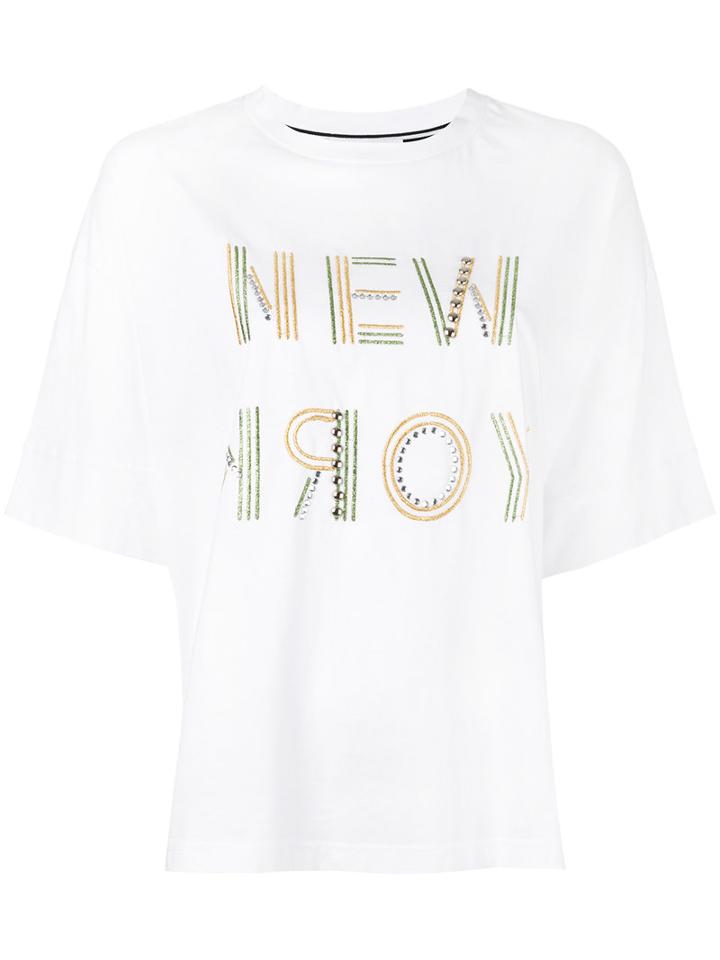 Isabelle Blanche - 'new York' T-shirt - Women - Cotton/spandex/elastane - L, White, Cotton/spandex/elastane