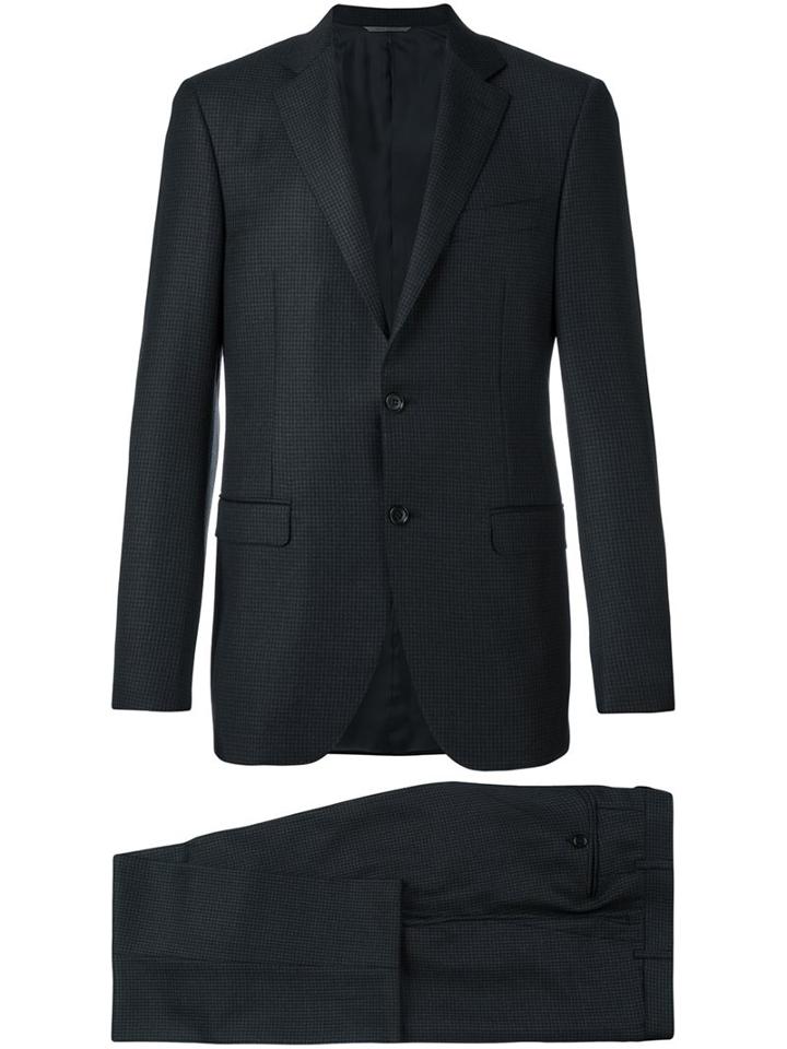 Canali Gingham Check Suit, Men's, Size: 48, Black, Cupro/wool