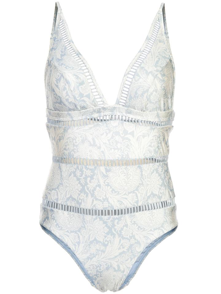 Zimmermann V-neck Damask Swimsuit - Blue
