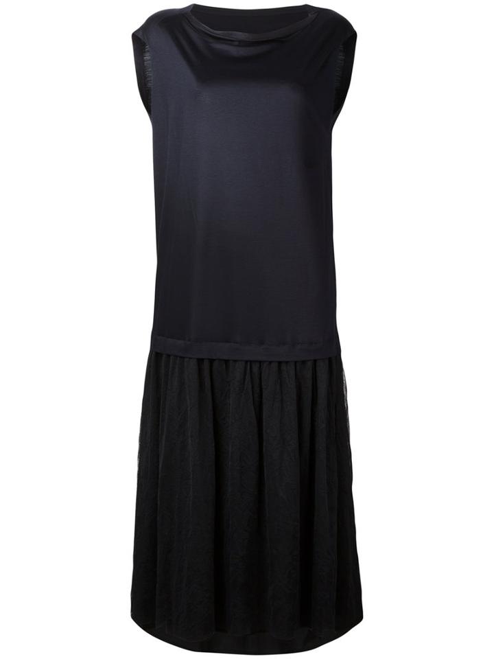 Y's - Slash Neck Midi Dress - Women - Cotton/polyester/lyocell/tencel - 1, Black, Cotton/polyester/lyocell/tencel