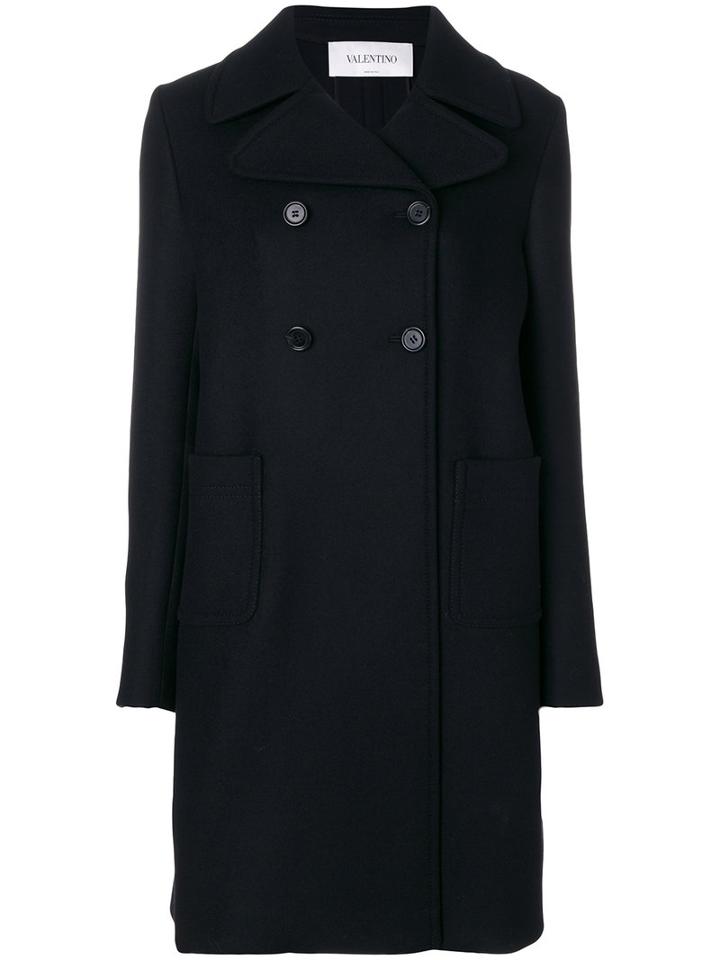 Valentino - Double Breasted Coat - Women - Polyamide/spandex/elastane/cupro/virgin Wool - 44, Black, Polyamide/spandex/elastane/cupro/virgin Wool