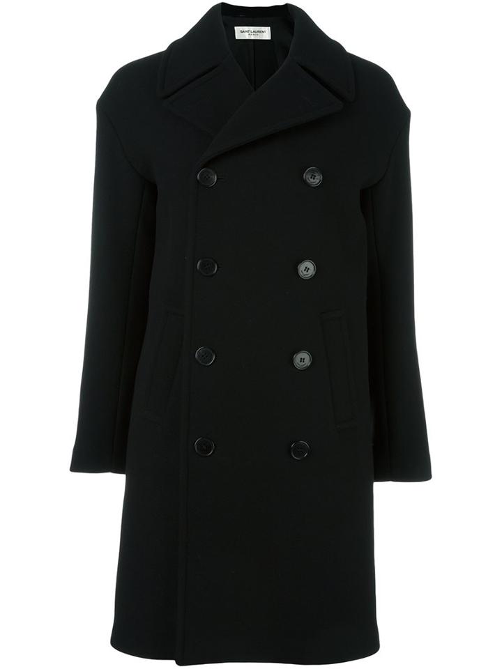 Saint Laurent Buttoned Caban Coat, Women's, Size: 36, Black, Cotton/wool/cashmere