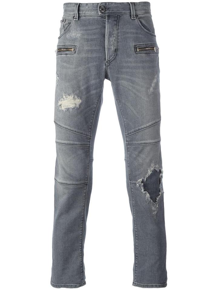 Just Cavalli Distressed Skinny Jeans, Men's, Size: 52, Grey, Cotton/polyester/spandex/elastane