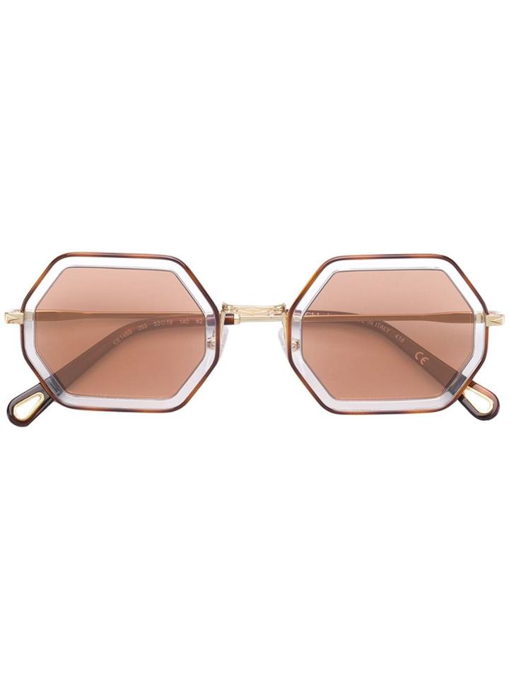 Chloé Eyewear Hexagon Frame Sunglasses - Brown
