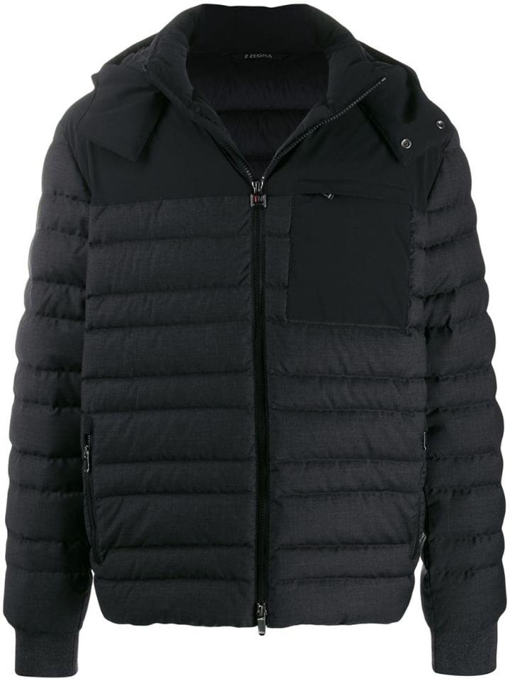 Z Zegna Padded Hooded Jacket - Black