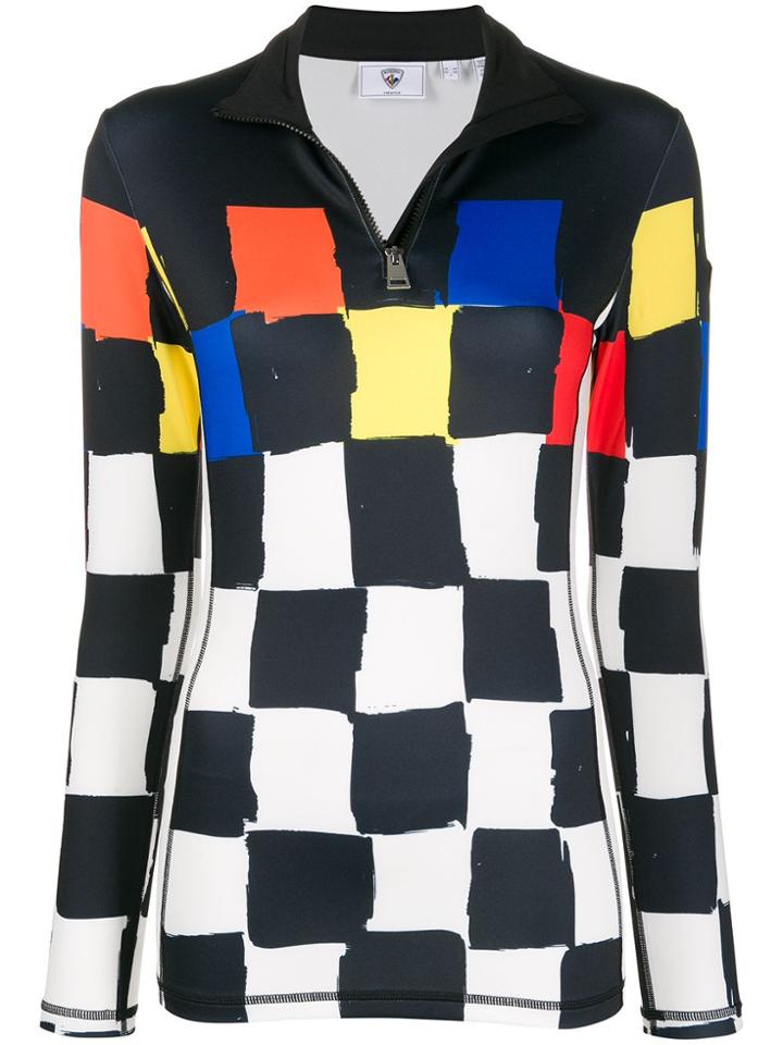 Rossignol Zipped Funnel Neck Checkered Top - Black