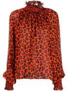 Msgm Leopard Print Turtleneck Blouse - Orange