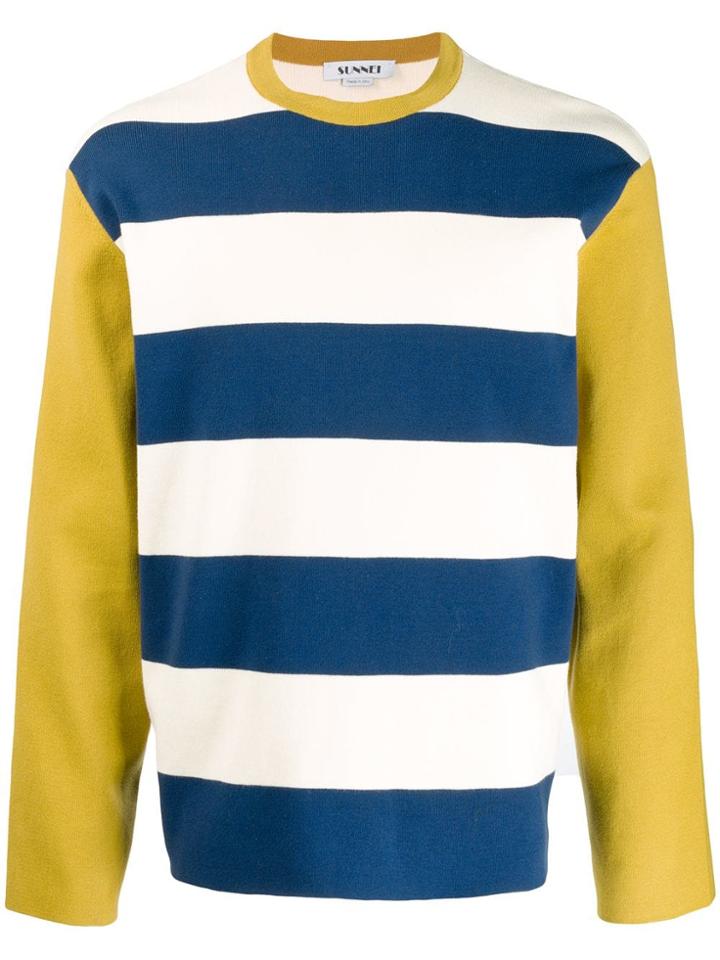 Sunnei Contrast Sleeve Striped Jumper - Blue