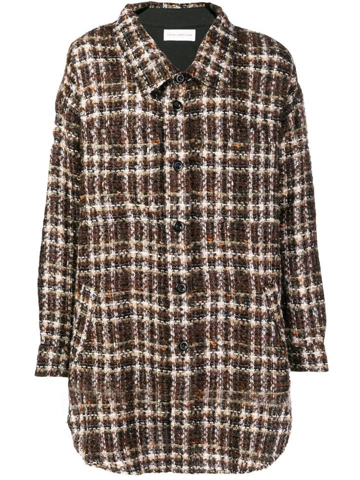 Faith Connexion Long-line Checked Shirt - Brown