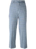 Incotex Gingham Check Cropped Trousers, Women's, Size: 44, Blue, Cotton/spandex/elastane/nylon