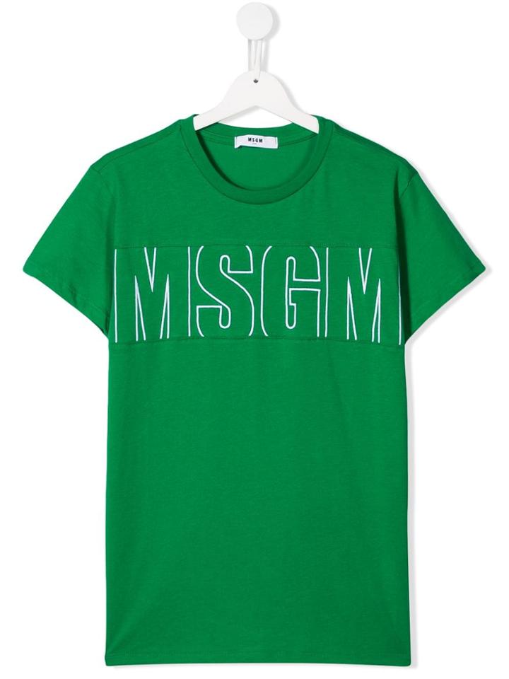 Msgm Kids Teen Logo Embroidered T-shirt - Green