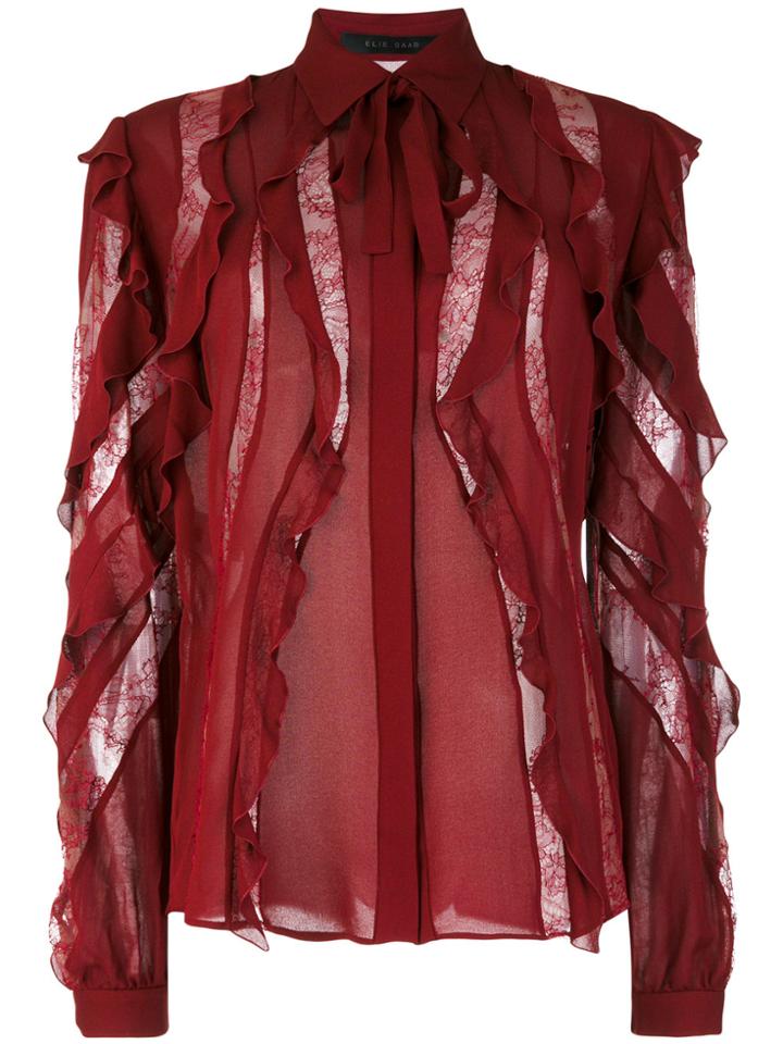 Elie Saab Sheer Stripes Frilled Blouse - Pink & Purple