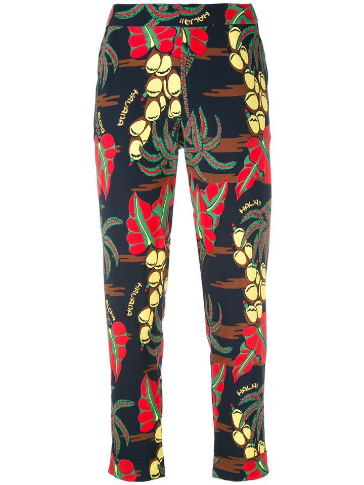 P.a.r.o.s.h. - Printed Trousers - Women - Silk/spandex/elastane - M, Blue, Silk/spandex/elastane