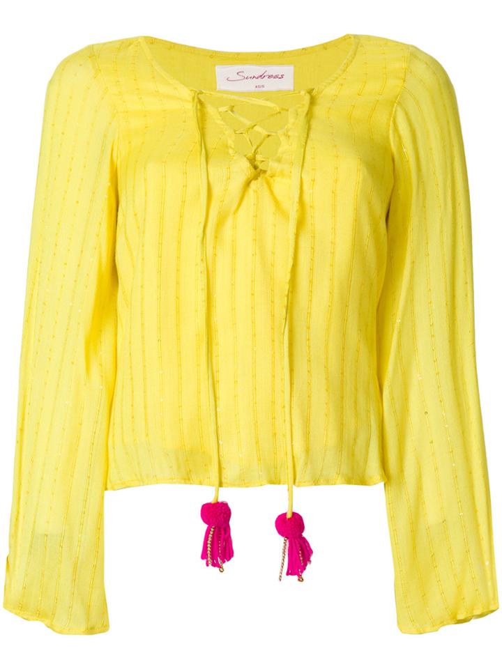 Sundress Lace-up Flared Blouse - Yellow & Orange