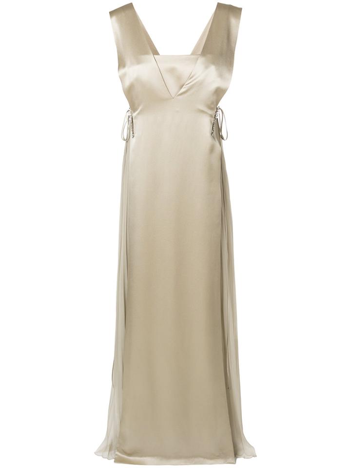 Alberta Ferretti Sleeveless Pleated Panel Gown - Nude & Neutrals