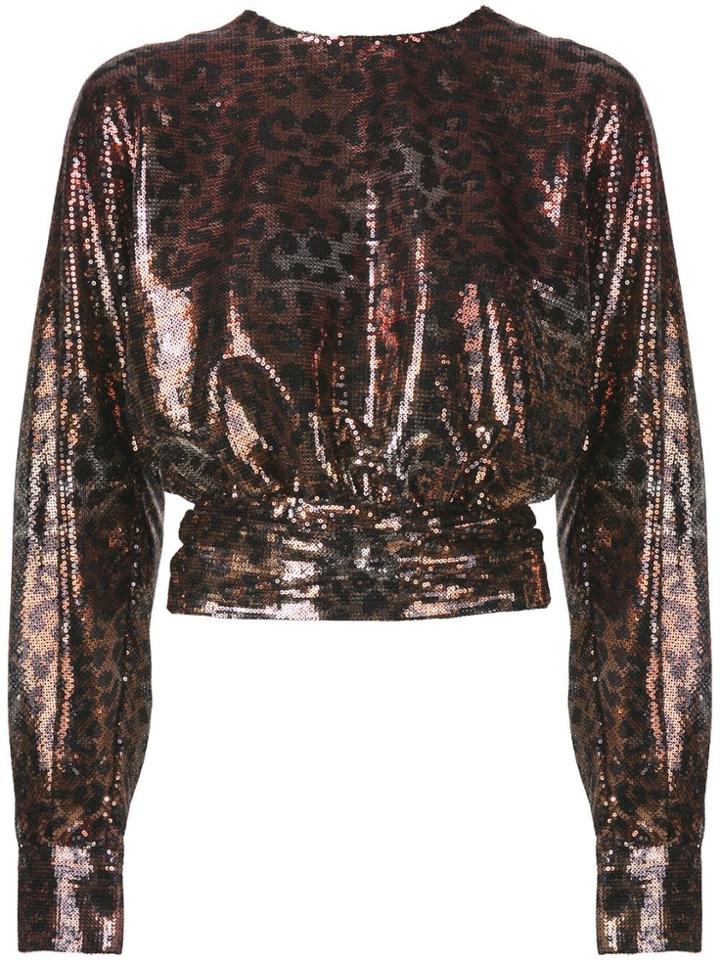 Msgm Leopard-print Sequinned Top - Brown