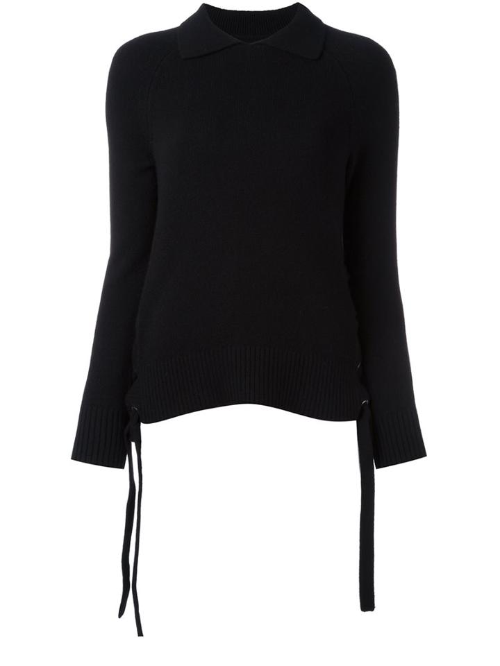 Frame Denim Collared String Detail Jumper, Women's, Size: Xs, Black, Cashmere