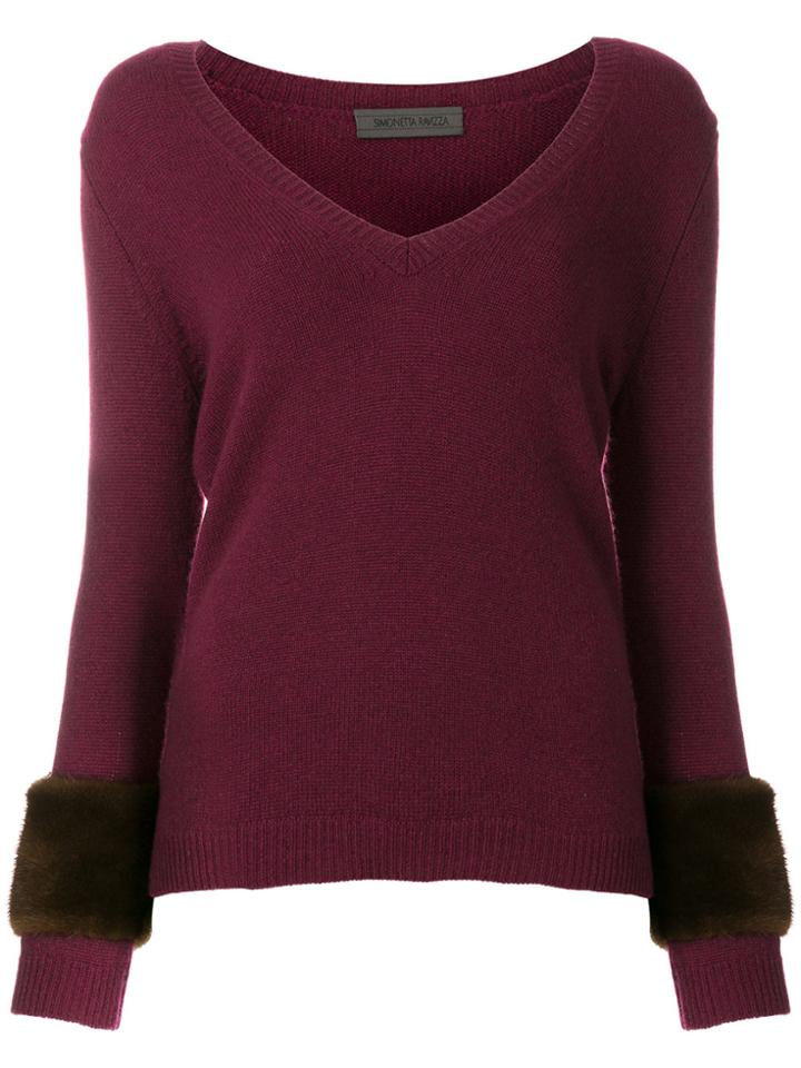 Simonetta Ravizza Fur-trim Fitted Sweater - Pink & Purple
