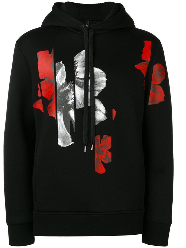 Neil Barrett Flower Print Hoodie - Black