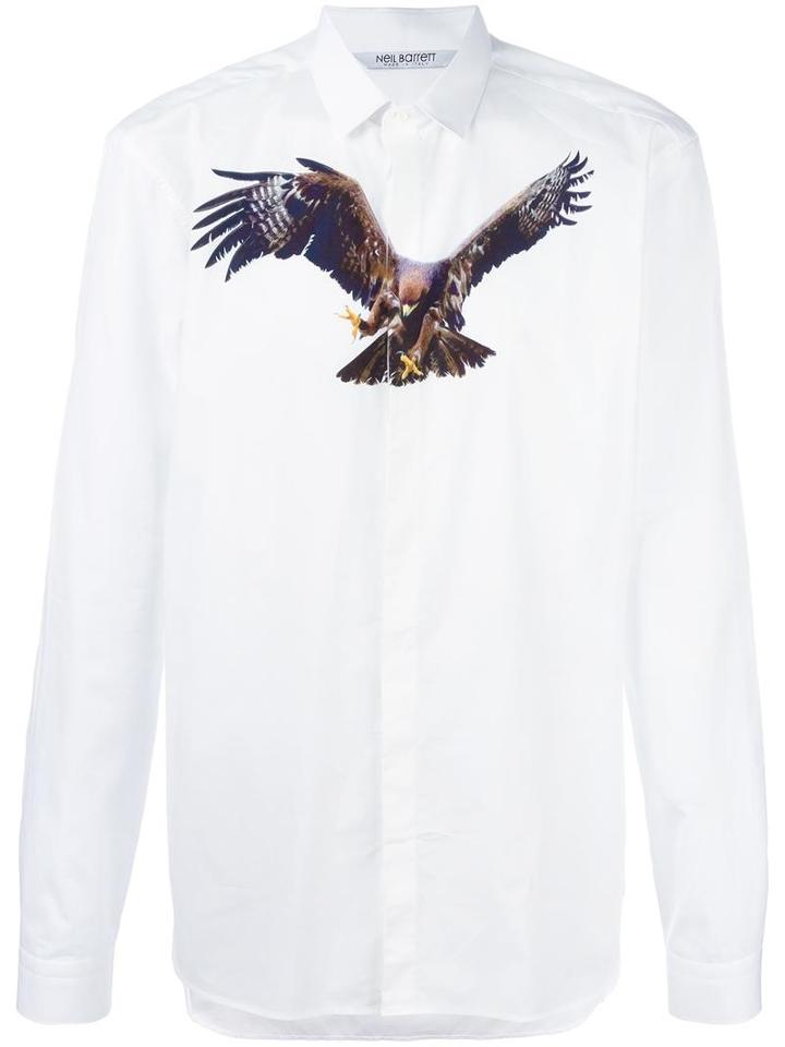 Neil Barrett Eagle Print Shirt, Men's, Size: 41, White, Cotton