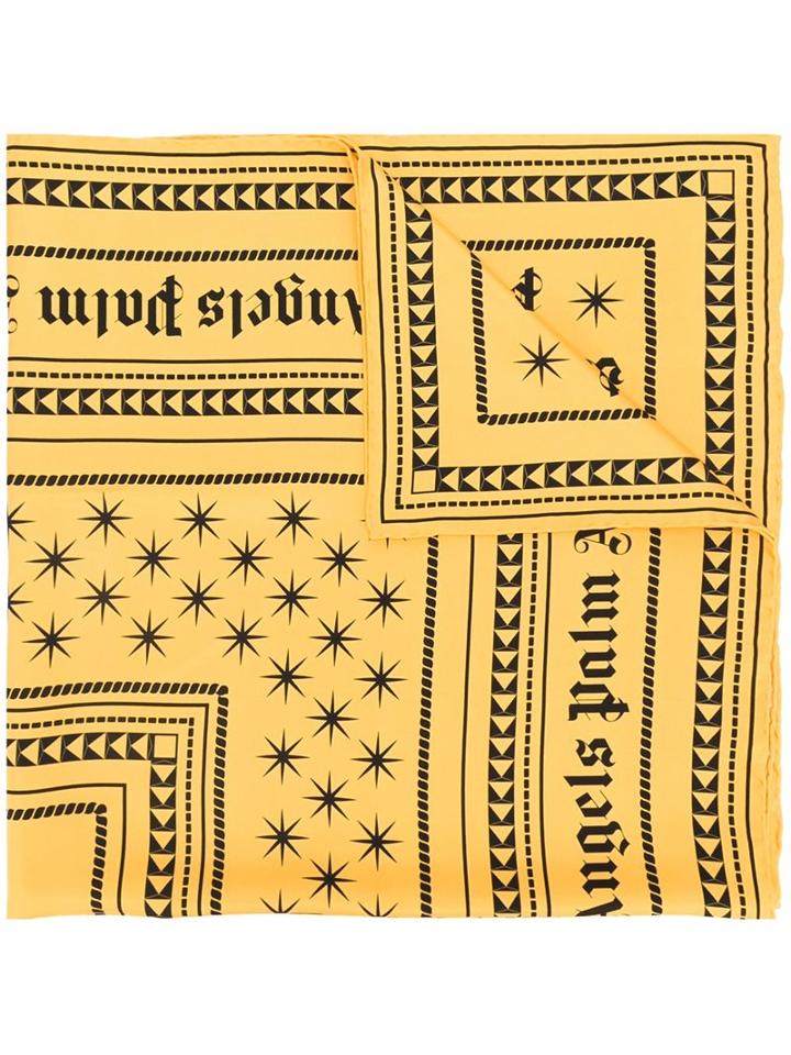 Palm Angels Geometric Print Scarf, Men's, Yellow/orange, Silk