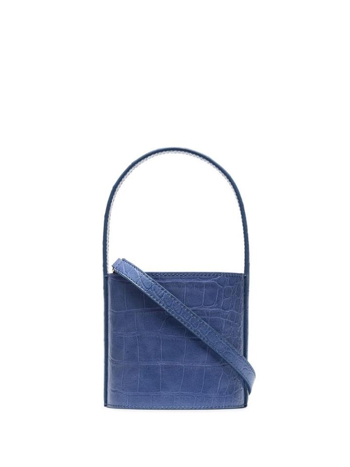 Staud Bisset Mini Crocodile Embossed Bucket Bag - Blue