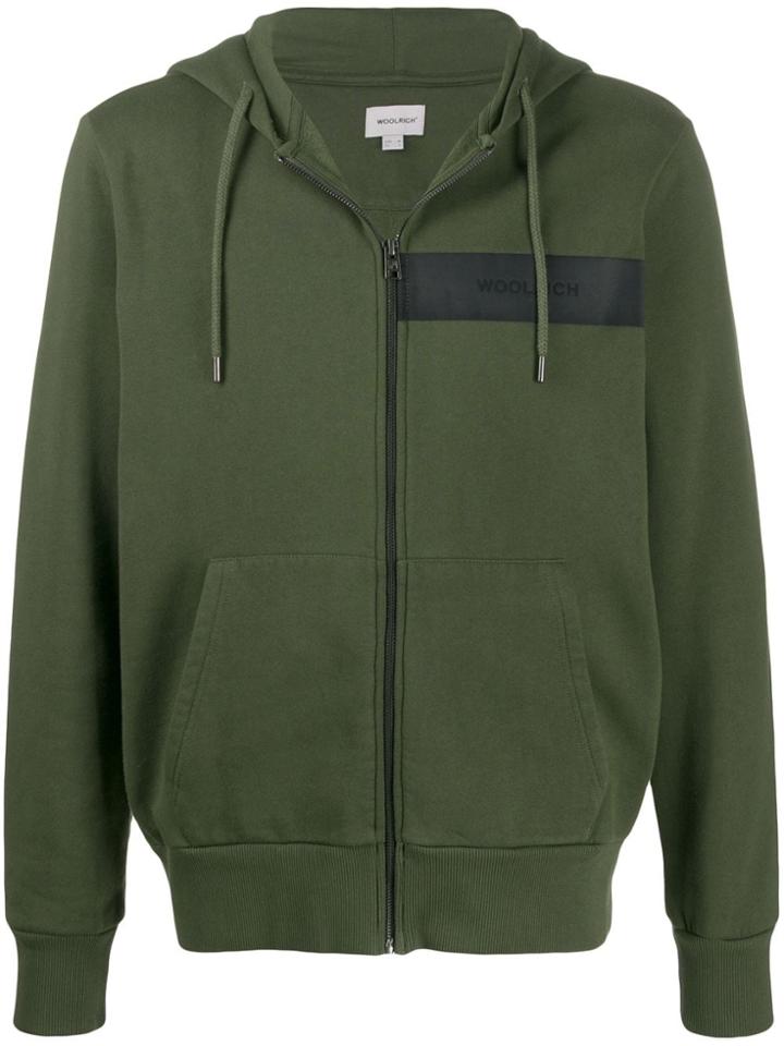 Woolrich Front Logo Patch Zipped Hoodie - Green
